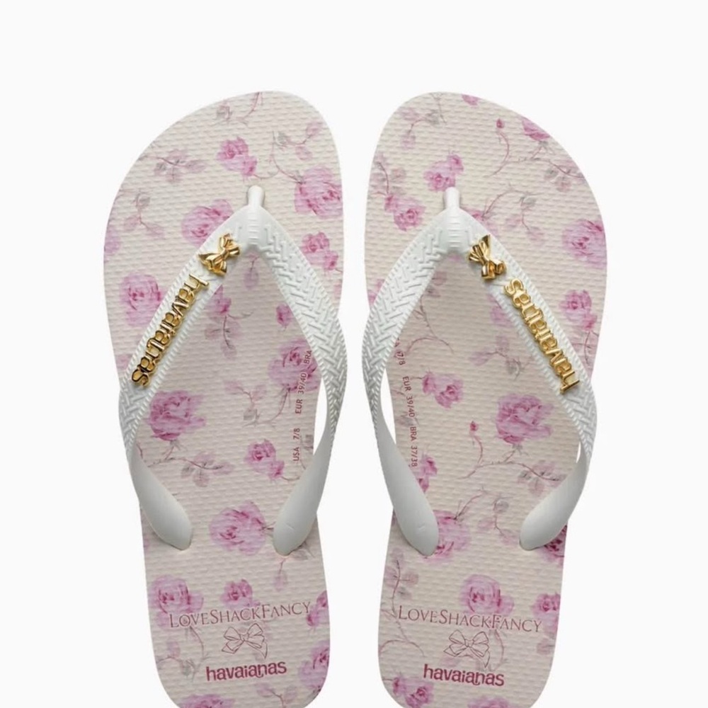 Havaianas White and Pink Floral Flip Flops